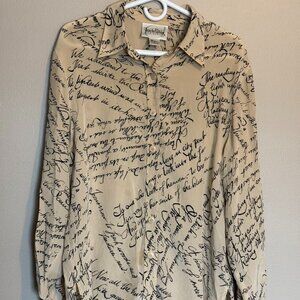 Vintage Diane Von Furstenberg Silk Top Cream w/ Black Script Poetry by Keats